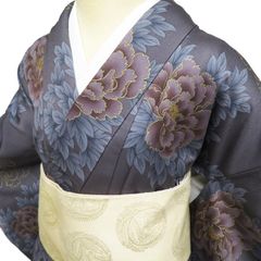 着物11 東レ 大輪の芍薬牡丹柄単衣着物・浴衣 身丈167裄丈66.5