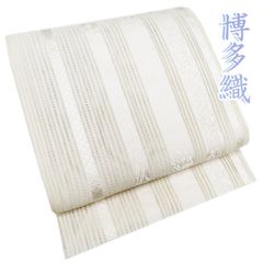 特選の夏帯　淡いエクリュの献上柄【本場筑前博多織】　紗の【全通柄】八寸名古屋帯 特選の夏帯 淡いエクリュの献上柄【本場筑前博多織】 紗の【全通柄】八