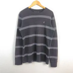 AMERICAN EAGLE アメリカンイーグル サーマル ロンT ボーダー グレー Mサイズ メンズ 古着 アメカジ ストリートのサムネイル