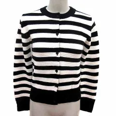 マウジー MOUSSY カーディガン ニット ボーダー 長袖 FREE 黒 ブラック 白 ホワイト /YK