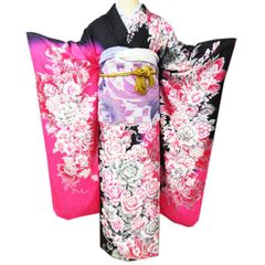 ゆめsaku 美品 正絹 銀通し 丹後ちりめん 手縫い 成人式 振袖 P-183 