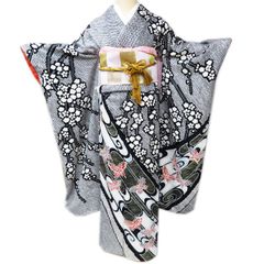 振袖　総絞り　金彩　鶴　花　波　モノトーン　モード　着物　124b d ms 振袖 総絞り 金彩 鶴 花 波 モノトーン モード 着物 124b d ms - メルカリ