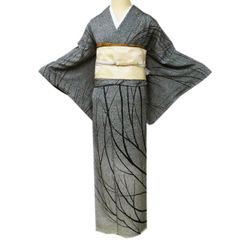 超美品 綿紬 本染浴衣 着物 夏物 155裄66白 グレー 桔梗 夏着物 - メルカリ