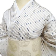 銀座 英 はなぶさ 夏小紋 透け感 ライトベージュ縦縞 トールサイズ 裄