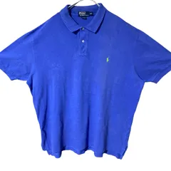 CHM POLO RALPH LAUREN ポロシャツ ブルー ワンポイント刺繍 半袖 コットン XXL 大きいサイズ 鹿の子 シンプル メンズ レディース ユニセックス 古着