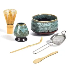 DWCQRTM 日本抹茶セット お抹茶6点セット 茶道セット 茶道具 抹茶茶碗 茶杓 茶筅立て 茶筅くせ直し 茶匙 抹茶篩 (ブルー) 0