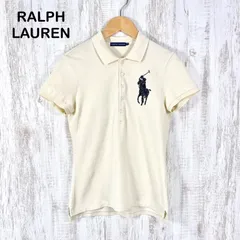 00s RALPH LAUREN ラルフローレン ビーズ ビッグポニー ロゴ刺繍 半袖 ポロシャツ アイボリー  y2k ピチT 平成ギャル
