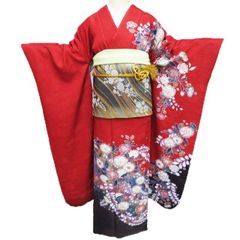 振袖 茶色 ブラウン 金 百合 様花 正絹 ガード加工済 成人式 結婚式 