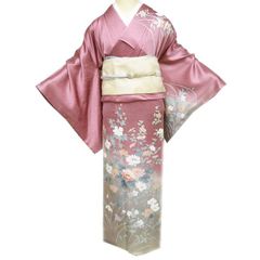 訪問着：加賀友禅：美品：しだれ桜と菊と桔梗：藤色・加賀紋作家印：袷正絹：Q44 訪問着：加賀友禅：美品：しだれ桜と菊と桔梗：藤色・加賀紋作家印：袷