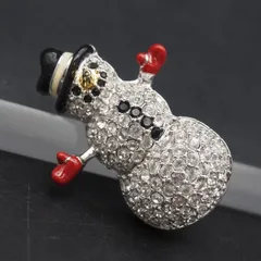 V246 スワロフスキー SWAROVSKI クリスタル ブローチ 雪だるま スノーマン パヴェ シルバーカラー デザイン