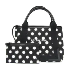 バレンシアガ(Balenciaga) ネイビーカバス S ドットプリント 339933 メンズ,レディース キャンバス,レザー ハンドバッグ,トートバッグ ブラック,ホワイト