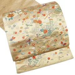 袋帯 中古 リサイクル 正絹 フォーマル 仕立て上がり 三通 刺繍 花の図 花筏 蝶 引箔 多色 金 きもの北條 A1206-14