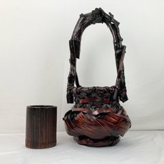煤竹 籠花入 手提竹籠 華道具 茶道具 竹工芸 古民具 Q2748 - メルカリ