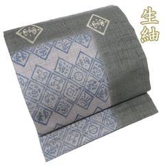 夏帯 名古屋帯 九寸 麻 七宝繋ぎ 花 竹摺染 夏帯 名古屋帯 九寸 麻 七宝繋ぎ 花 竹摺染 - メルカリ