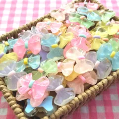 【387え】100個 デコパーツ リボン クリア ミックス まとめ売り ガチャ詰め キーホルダー ホイップデコ 貼り付けパーツ かわいい ワークショップ 樹脂 カボション レジン セット