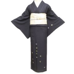 こしあん様正絹上質大島紬 単衣おおみガード有 ブラックグレー色