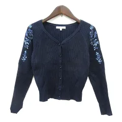プロポーション ボディドレッシング PROPORTION BODY DRESSING カーディガン ニット リブ 刺繍 2 M 紺 ネイビー /MN