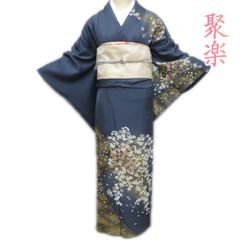 長尺□訪問着◇青海波に煌びやかな熨斗と萩模様□黒◇袷正絹着物◇HB11 