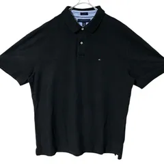 CHM TOMMY HILFIGER ポロシャツ ブラック ワンポイントロゴ 半袖 カスタムフィット コットン XXL 大きいサイズ 鹿の子 メンズ レディース ユニセックス 古着