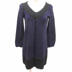 アンタイトル UNTITLED ワンピース ミニ Vネック スパンコール 長袖 ウール 2 M 紫 パープル /YK