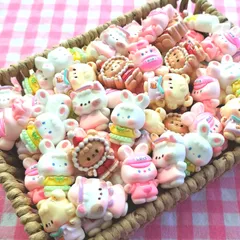 【390え】100個 デコパーツ アニマル うさぎ ねこ くま ミックス まとめ売り ガチャ詰め キーホルダー ホイップデコ 貼り付けパーツ かわいい ワークショップ 樹脂 カボション レジン セット
