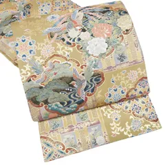 袋帯 中古 リサイクル 正絹 フォーマル 仕立て上がり 六通 東照宮玉彩文 花鳥 箔糸 榛色 多色 金 きもの北條 A1209-16
