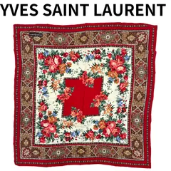 Yves Saint Laurent イヴ・サンローラン 大判スカーフ 花柄 ペイズリー レッド 赤