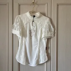 54　オッズオン OZZONE チャイナ ブラウス シャツ ホワイト オフホワイト アイボリー 白 シロ White  トップス 半袖 レース お呼ばれ デート オフィスカジュアル フォーマル かわいい 上品 可愛いのサムネイル