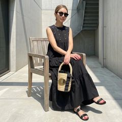 ヴェロフォンナ】リボン ロング ワンピース フレア Aライン ティアード 