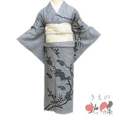 HANAE MORI きものやまと 洗える着物 小紋 単衣 アイボリー 大輪花柄 