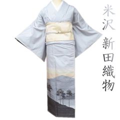 染紬 単衣着物 一方付け 羽賀寿峰 正絹 大きいサイズ【未使用品】A 