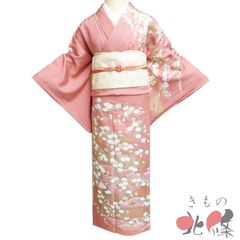 訪問着(袷) (染め分け四季の花文様 未使用しつけ糸付 裄66㌢ ガード 