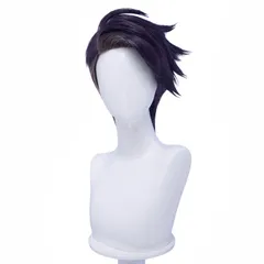 【お取寄せ商品！納期ご相談下さい！】コスプレ耐熱ウィッグ ブラック ダークパープル グレー 2トーン 前髪立上げ ショートカット ウィッグ ★ポケモンZA/カラスバ 等のサムネイル