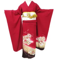 振袖 着物 中古 成人式 結婚式 結納 洒落紋 金駒刺繍 貝桶文 花模様 赤色 多色 金 身丈163cm 裄70cm L きもの北條 A1263-9