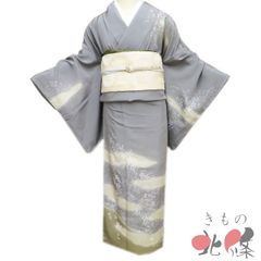 絽正絹 夏着物・帯セット 源氏香柄 暈し染め 縞文様 居敷当て付き★美品★ 絽正絹 夏着物・帯セット 源氏香柄 暈し染め 縞文様 居敷当て付き