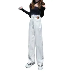 ワイドパンツ デニム ボトムス 体型カバー ワイド ジーンズ ポケット ホワイトデニム 2ボタン ハイウエスト 春 夏 秋 冬 レディース 韓国 ライク 脚長効果 おしゃれ デニムパンツ ゆったり 大きいサイズ 2ボタン脚長ハイウエスト