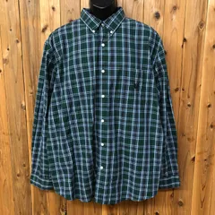 90's CHAPS ラルフローレン メンズXXL /EASY CARE 長袖シャツ ボタンダウンシャツ チェックシャツ グリーン 胸ポケ ロゴ刺繍 ビッグシルエット カジュアル アメカジ ヴィンテージ古着 大きいサイズ