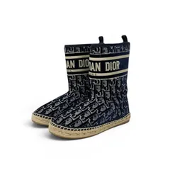 クリスチャンディオール CHRISTIAN DIOR ブーツ ショートブーツ 靴 シューズ ベロア ムートン ネイビー ホワイト オブリーク ロゴのサムネイル