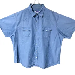 CHM BIG SMITH 半袖ワークシャツ ブルー シャンブレー風 スナップボタン 胸ポケット ワーク アメカジ ビッグサイズ メンズ レディース ユニセックス 古着