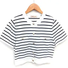 アプワイザーリッシェ Apuweiser-riche カーディガン サマーニット ボーダー 半袖 2 ホワイト ブラック 白 黒 /TT