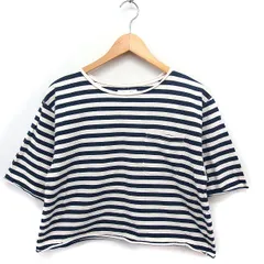 セポ CEPO ボーダー カットソー Tシャツ 五分袖 ボートネック クロップド丈 綿 M ネイビー 紺 /FT10のサムネイル