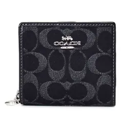 コーチ 財布 COACH デニム レザー シグネチャー ロゴ コンパクト スナップ ウォレット 二つ折り 財布 ブラック CDF22