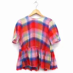 ザラウーマン ZARA WOMAN カットソー 丸首 五分袖 背あき 薄手 コットン 綿 チェック 柄 リボン ペプラム M マルチカラー /HT33のサムネイル