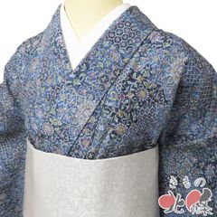 浴衣 有松絞り 菱と花 裄67cm 正絹 - メルカリ