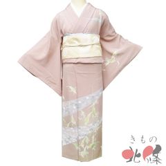 洗える♪夏着物】小紋 ブランド撫松庵 バチ衿 ピンク トールサイズ 