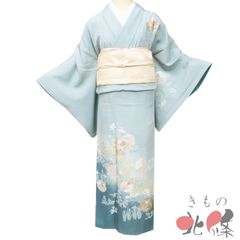 単衣夏着物】しつけ付きミントグリーン 絽の訪問着 正絹着物 - メルカリ