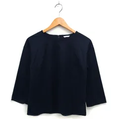 アマカ AMACA ボートネック カットソー Tシャツ スリット バックジップ 無地 長袖 38 紺 ネイビー /NT33のサムネイル