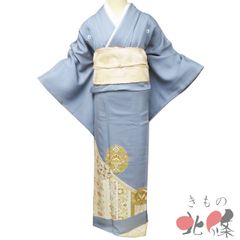 上品 三つ紋 色留袖 生絹 袋帯 ブルー 4点フルセット 卒業式 入学式