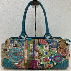 Y2602　Think Bee!　シンクビー！　クリムトスペシャル　ブルー　型押しレザー　ゴブラン織り　スパンコール　ビーズ　ラインストーン　シンプル　きれいめ　レディース