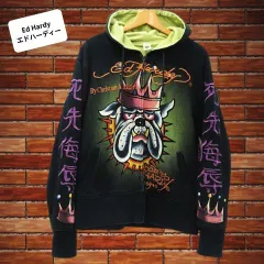Ed Hardy エドハーディー ジップアップ パーカー ブラック グリーン系 メンズ サイズ S M0002-08-0427⑥のサムネイル